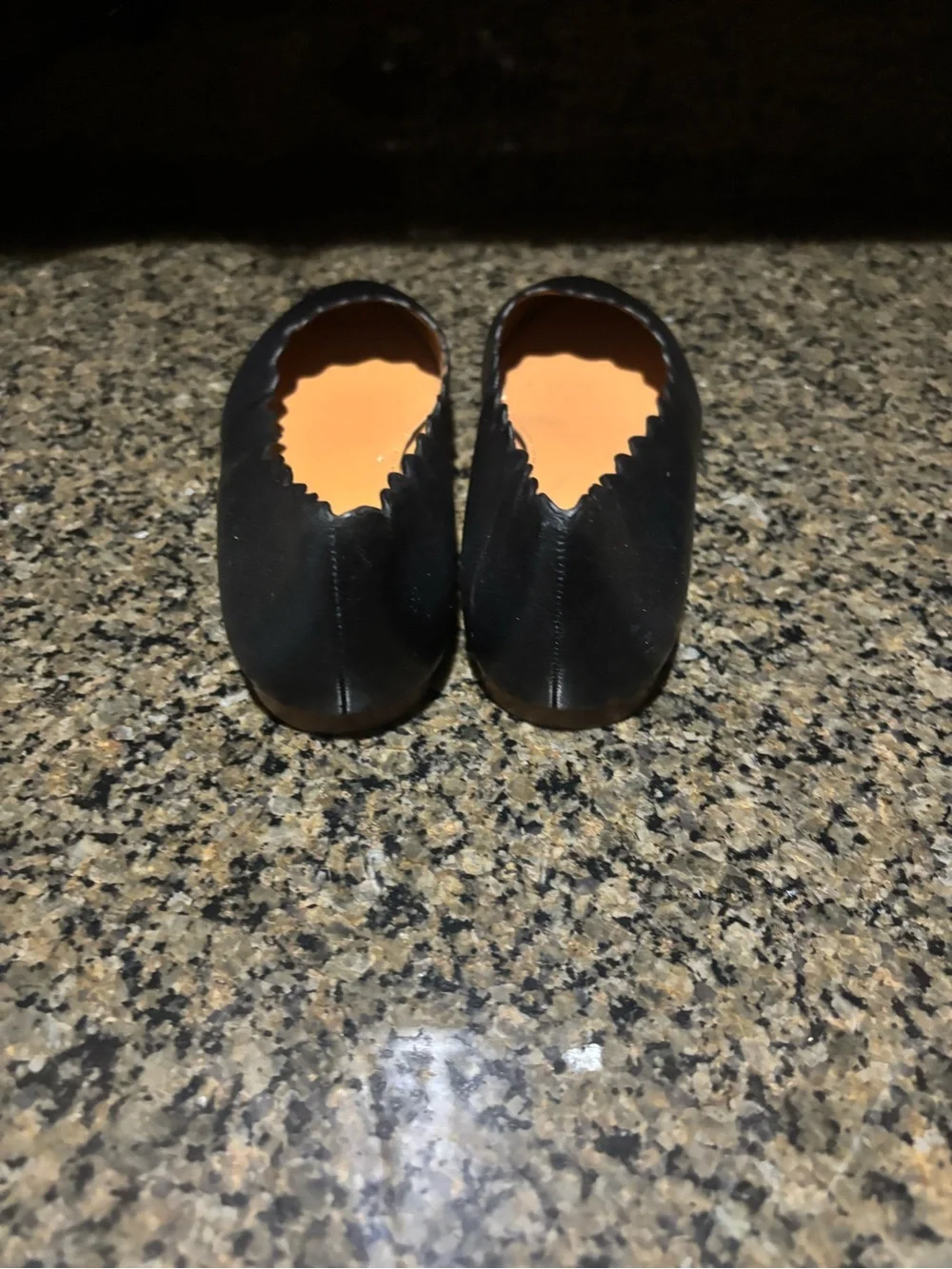 J. Crew Black Scalloped-Trim Leather Ballet Flats